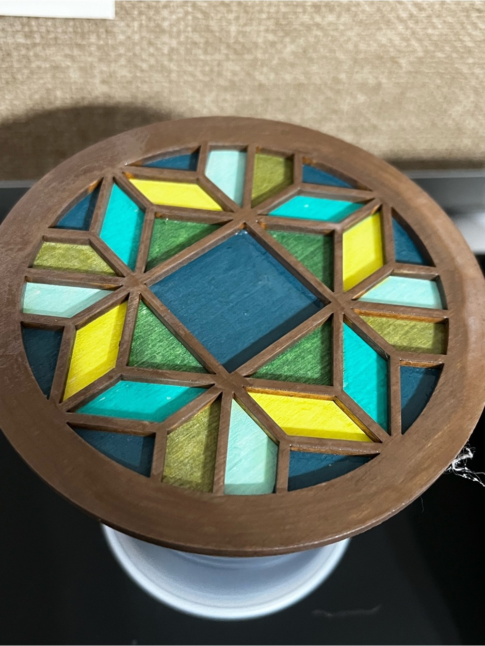 Handcrafted Geometric Wooden Coasters with cork on backside